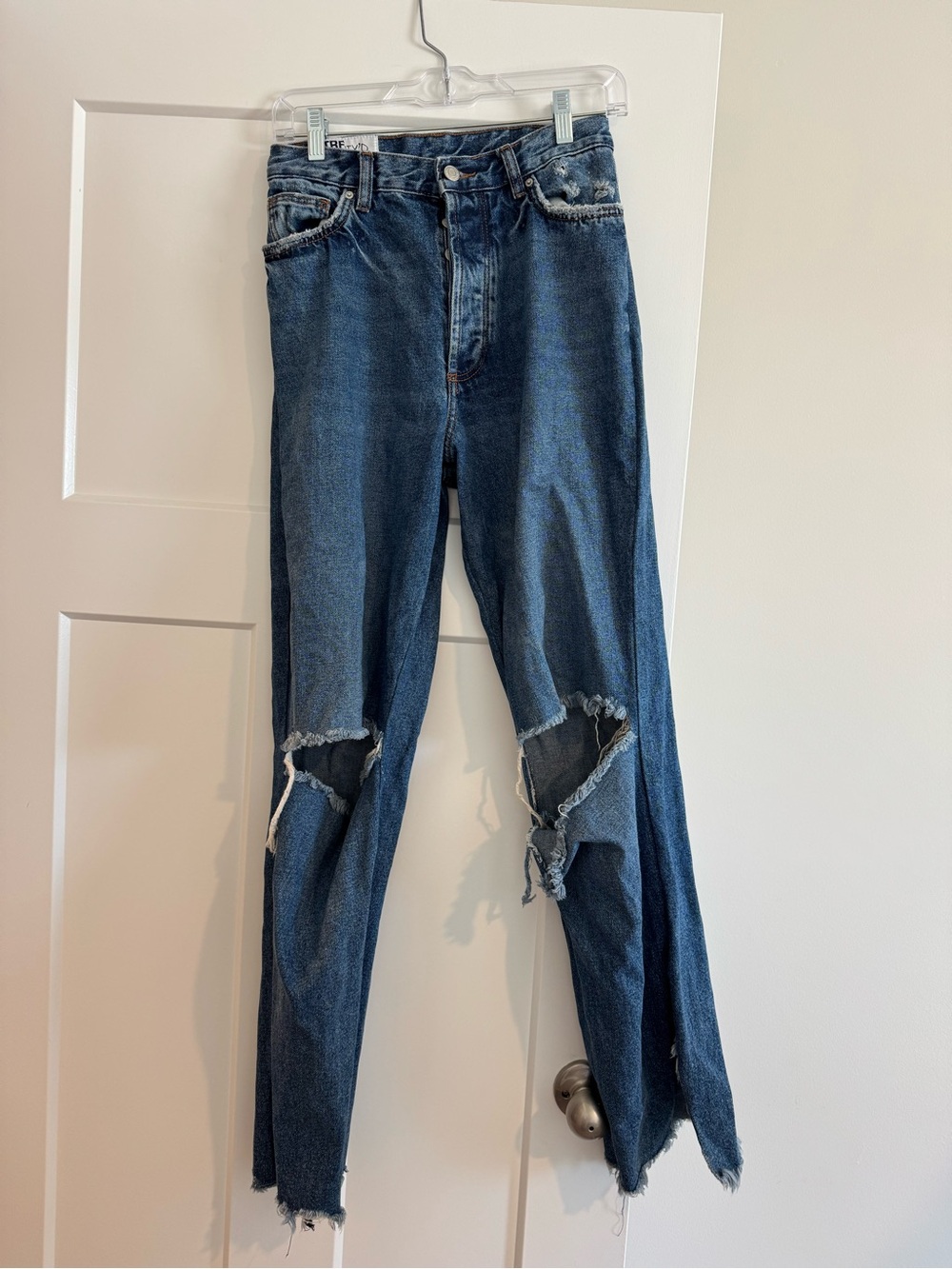 Zara Dark Blue Flare Jeans with Knee Rips